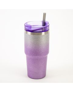 Envase aluminio escarchado con pajilla 20oz 600ml lila y plateado