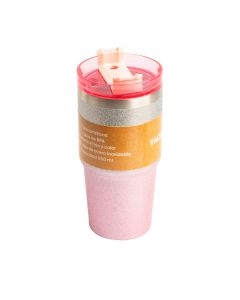 Envase aluminio escarchado con pajilla 20oz 600ml rosado y plateado