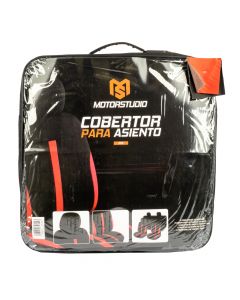 Cobertor asiento para auto liso 8pzas negro rojo