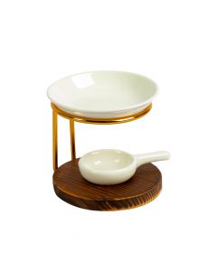 Quemador porcelana con base madera y metal 9x9cm