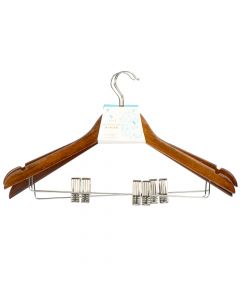 Gancho madera liso para ropa con prensa 3und marrón