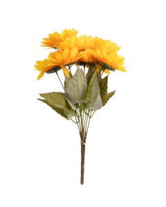 Flor artificial girasol con hojas 40cm amarillo