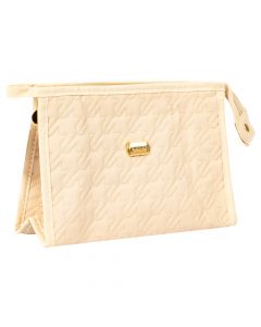 Cosmetiquera lisa y detalle costura con placa fashion 23x7.5x15cm