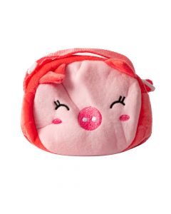Bolso tela afelpado cara cerdo 13x11cm rosado