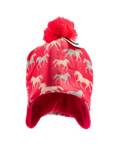 Gorro para niña estampado unicornio y pompon fucsia