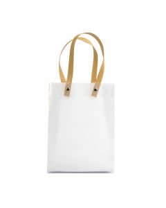 Bolsa lisa con asa transparente y dorado
