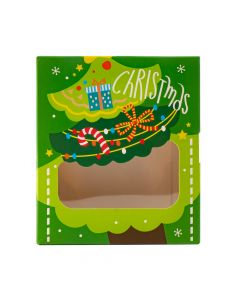 Caja cartón navideña estampado árbol christmas multicolor