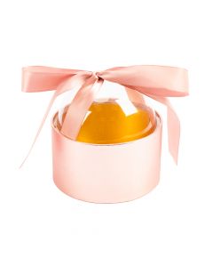Caja cartón lisa con tapa plastica y lazo oro rosa