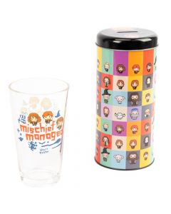 Alcancía metálica vaso vidrio estampado Harry Potter 2pzas surtido