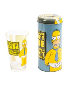 Alcancía metálica vaso vidrio estampado Homero simpson 2pzas surtido