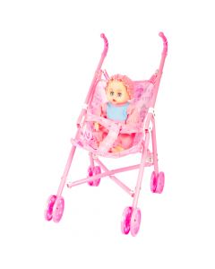 Coche con muñeca bebé +3a rosado