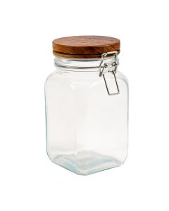 Recipiente vidrio con tapa madera y cierre metálico 1200ml