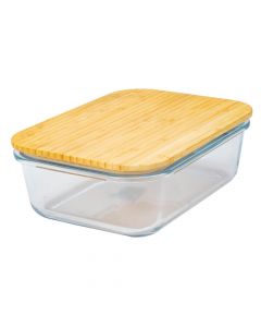 Recipiente vidrio rectangular con tapa madera 22.2x16.6x7.2cm 1330ml 