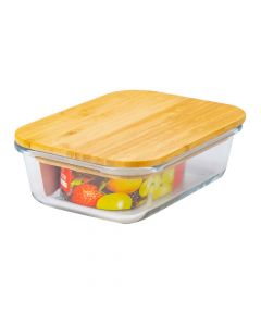 Recipiente vidrio rectangular con tapa bambú 17x12.5x5.8cm 580ml 