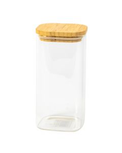 Frasco vidrio liso con tapa bambú 700ml transparente