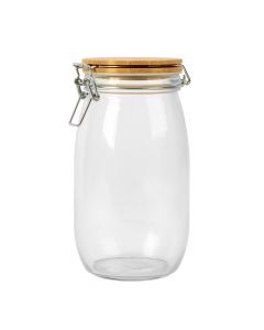 Frasco vidrio liso cierre hermético con tapa bambu 1400ml