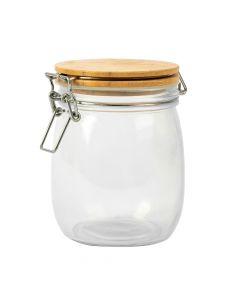 Frasco vidrio liso cierre hermético con tapa bambu 700ml