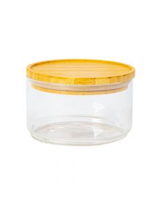 Frasco vidrio liso redondo con tapa bambú 500ml transparente