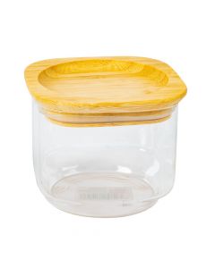 Frasco vidrio redondo con tapa bambú 500ml 