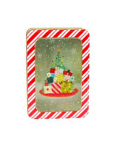 Caja metálica estampado árbol navideño con ventana 19x13x7cm surtido