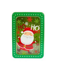 Caja metálica estampado santa navideño con ventana 19x13x7cm surtido