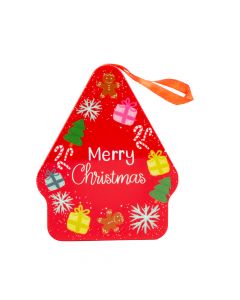 Caja metálica esfera estampado navideño 8.5x10.5x4cm surtido