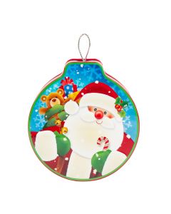 Caja metálica navideña figura esfera relieve santa 11x12x3.5cm multicolor
