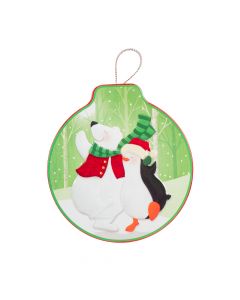 Caja metálica figura esfera estampado oso polar y pingüino 11x12x3.5cm