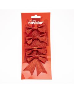 Lazo plástico navideño escarchado 4und rojo