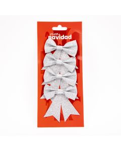 Lazo plástico navideño escarchado 4und plateado