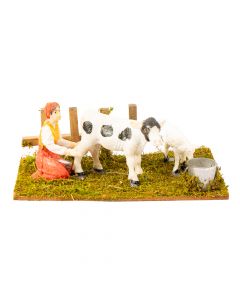 Figura poliresina aldeano vaca y oveja 14.5x9x6cm