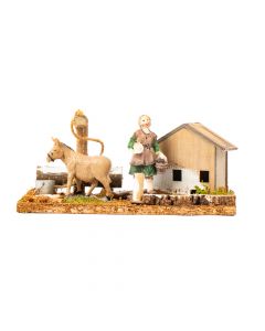 Figura poliresina aldeano con burro 22x11x10cm