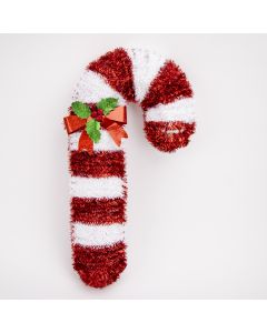 Figura bastón navideño liso con detalle lazo 61x30cm rojo y blanco