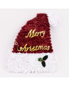 Figura gorro navideño Merry christmas con lentejuelas 41x33cm rojo y blanco