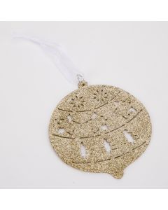 Figura colgante esfera con relieve y escarcha 10cm champagne