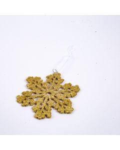 Figura colgante copo nieve escarchado 11cm dorado
