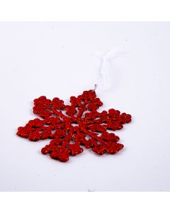 Figura colgante copo nieve escarchado 11cm rojo