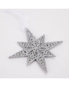 Figura colgante estrella con escarcha 12cm plateado