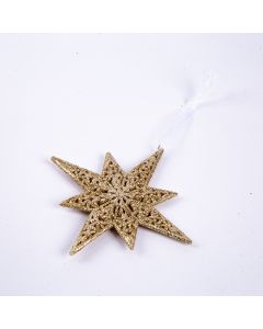 Figura colgante estrella con escarcha 12cm champagne