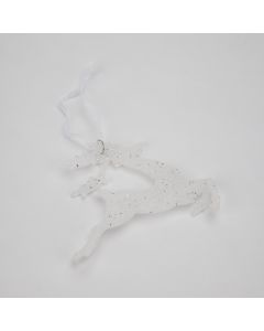 Figura colgante reno escarchado 12cm blanco tornasol