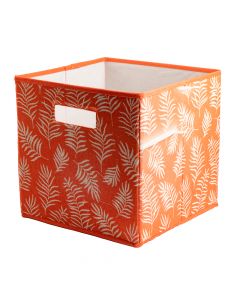 Caja organizadora cuadrada estampado hojas 30x30x30cm naranja y beige