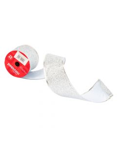 Cinta decorativa navideña lisa escarchada 3yrd 6.3cm plateado