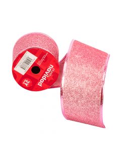 Cinta decorativa navideña con escarcha 3yrdx6.3cm rosado