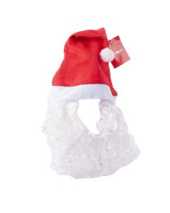 Gorro navideño liso con barba 28x35cm rojo y blanco