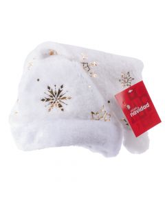 Gorro afelpado navideño estampado copo nieve 29x40cm blanco y dorado