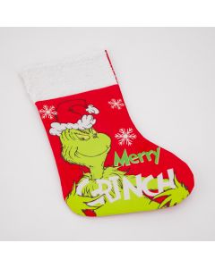 Bota afelpada navideña estampado Merry grinch 35x20cm rojo y blanco