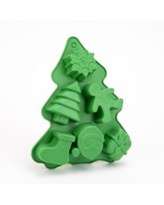 Molde silicón árbol navideño con figuras 6und verde