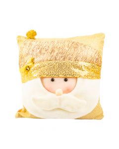 Almohadón navideño relieve santa 35x35cm dorado blanco