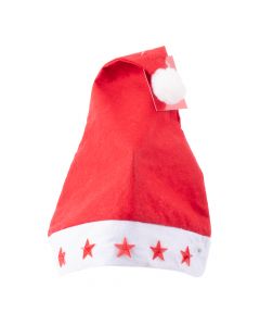 Gorro navideño liso estampado estrella con luz 27x38cm rojo y blanco