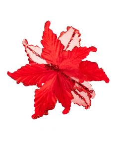 Flor artificial navideña lisa escarchada con lentejuela 28cm rojo